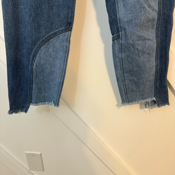 Rejina Pyo Luci Patchwork Contrast Raw Hem Slim Straight Ankle Jean Trousers 14 - Picture 6 of 14